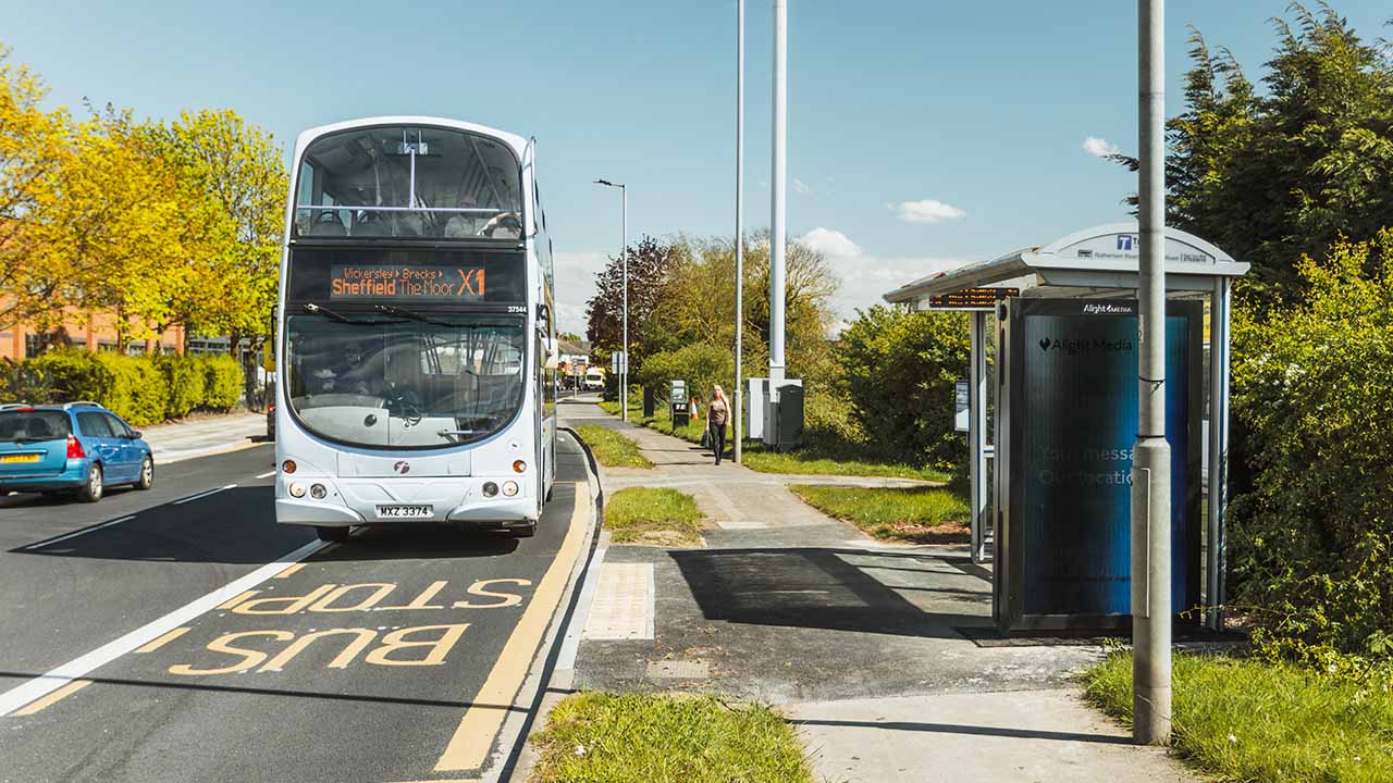 Bus approaching a bus stop