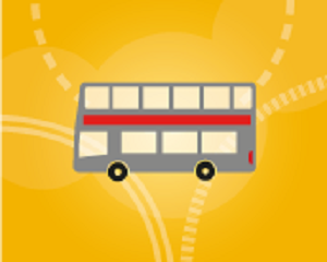 Graphic of a bus on a yellow background 