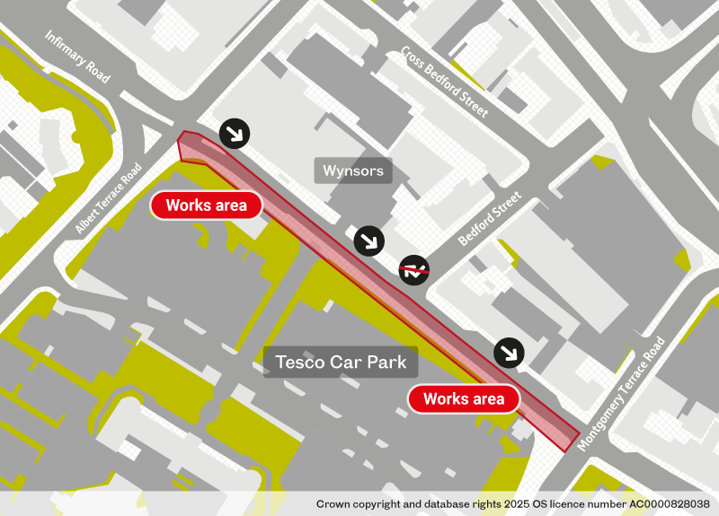 Map showing phase 2 work site on Infirmary Road