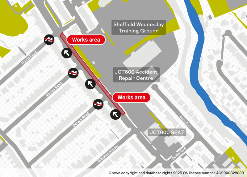 Map showing phase 1 work site on Middlewood Road