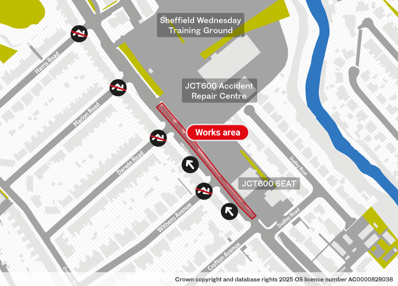 Map showing phase 2 work site on Middlewood Road