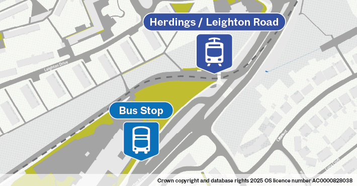 Map of replacement bus stop at Norton Avenue / Bowman Drive – 37022242