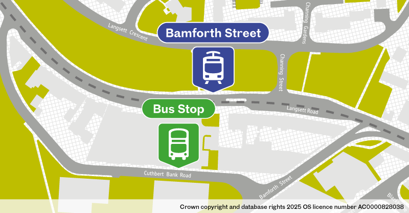 Map of replacement bus stop at Bamforth Street