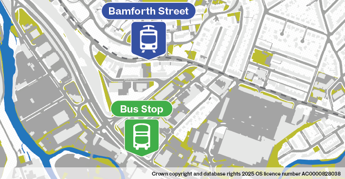 Map of replacement bus stop at Bamforth Street