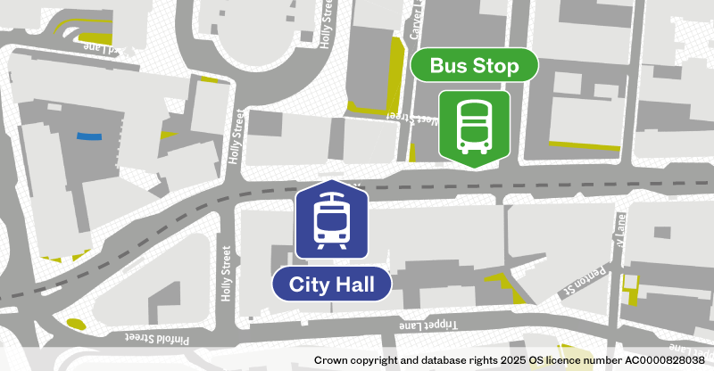 Map of replacement bus stop at City Hall