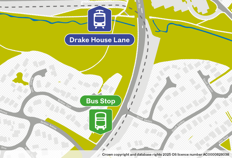 Drake House Lane bus stop location