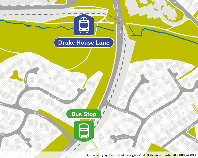 Drake House Lane bus stop location