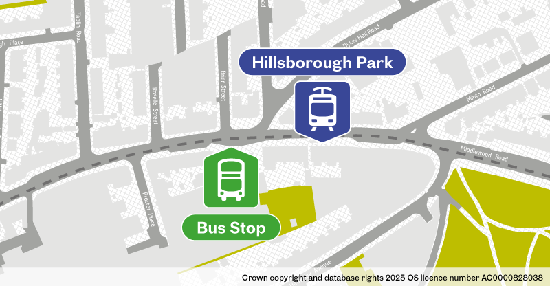 Map of replacement bus stop at Hillsborough Park