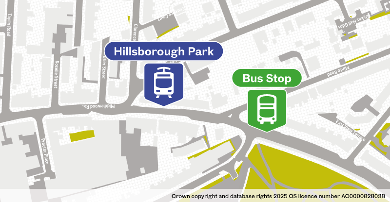 Map of replacement bus stop at Hillsborough Park
