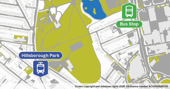Map of replacement bus stop at Hillsborough Park