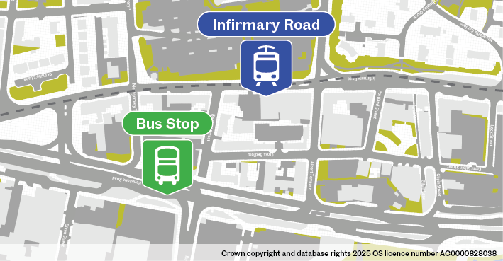 Map of replacement bus stop at Infirmary Road