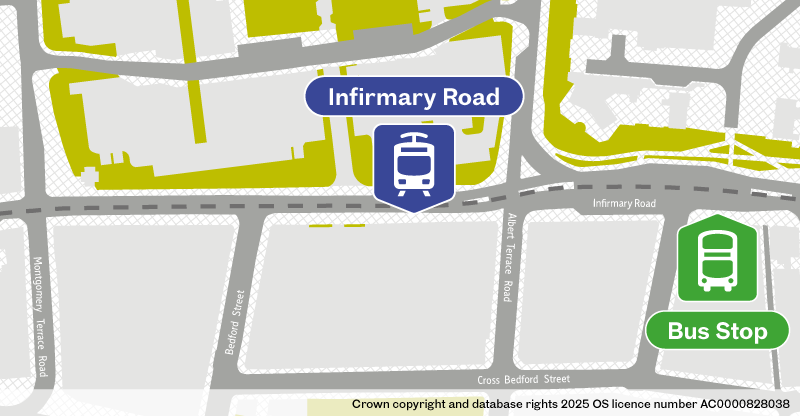 Map of replacement bus stop at Infirmary Road