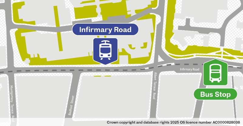 Map of replacement bus stop at Infirmary Road