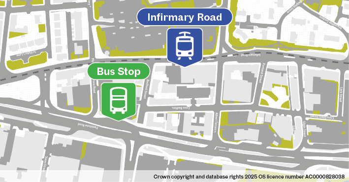 Map of replacement bus stop at Infirmary Road