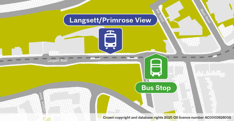 Map of replacement bus stop at Lansgett/Primrose View