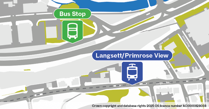Map of replacement bus stop at Lansgett/Primrose View