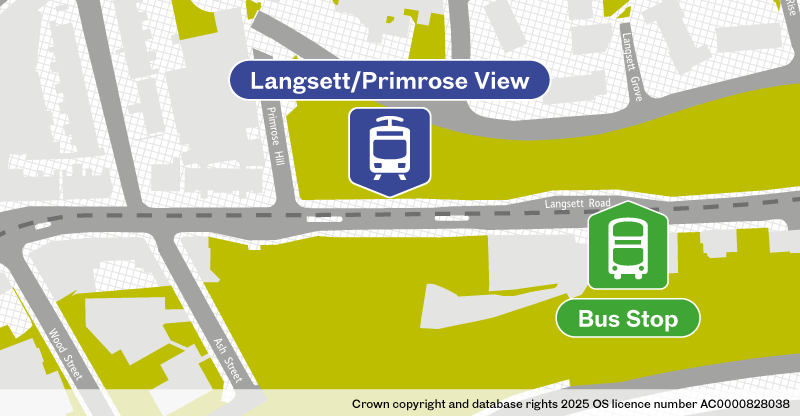 Map of replacement bus stop at Lansgett/Primrose View