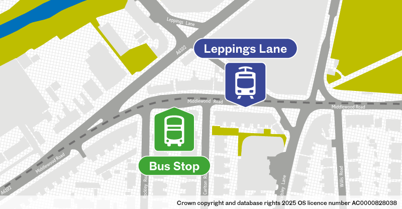 Map of replacement bus stop at Leppings Lane