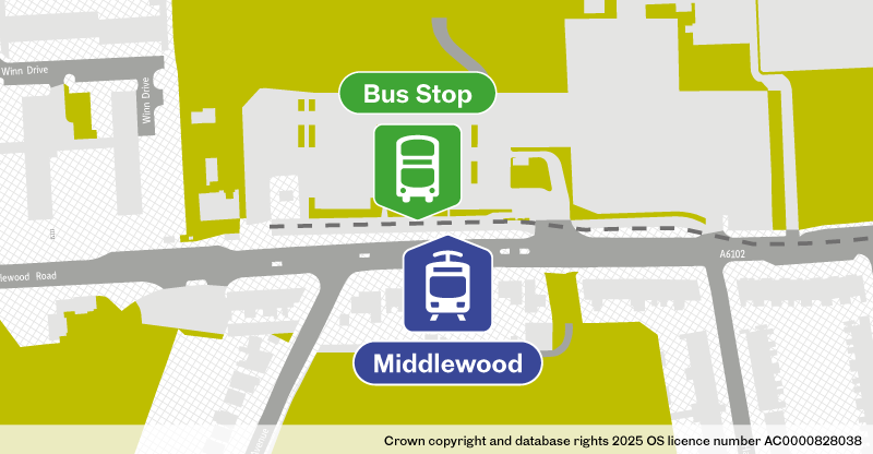 Map of replacement bus stop at Middlewood