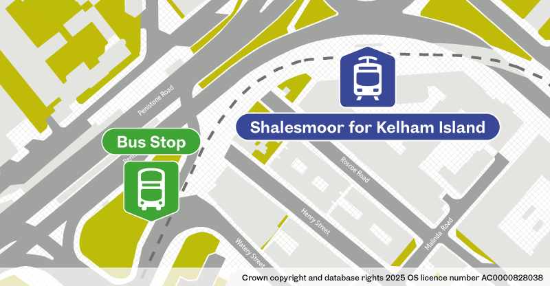 Map of replacement bus stop at Shalesmoor for Kelham Island