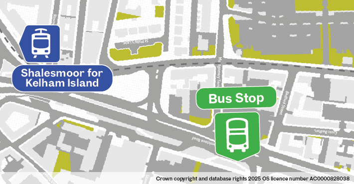 Map of replacement bus stop at Shalesmoor for Kelham Island