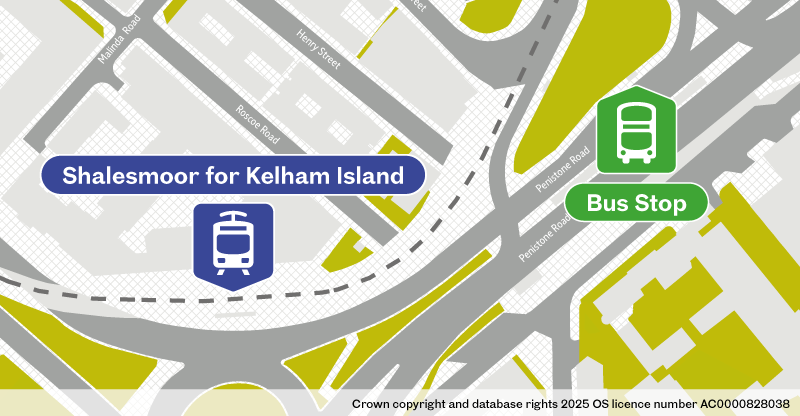 Map of replacement bus stop at Shalesmoor for Kelham Island