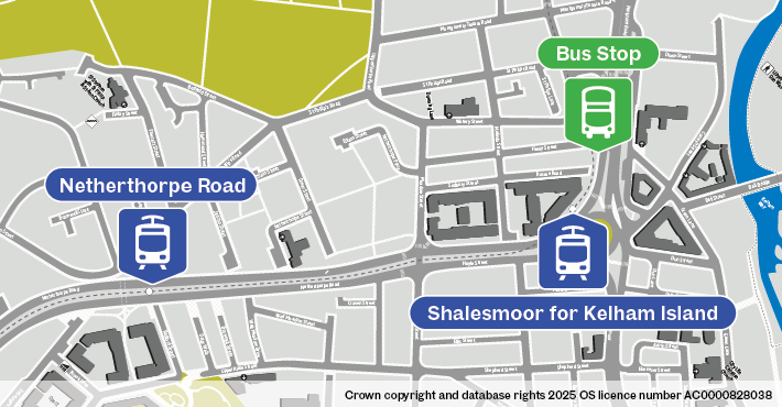 Map of replacement bus stop at Shalesmoor for Kelham Island