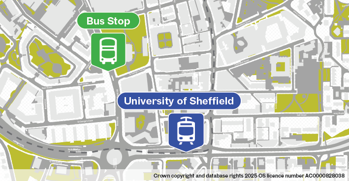 Map of replacement bus stop at University of Sheffield