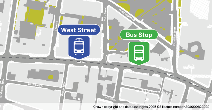 Map of replacement bus stop at West Street