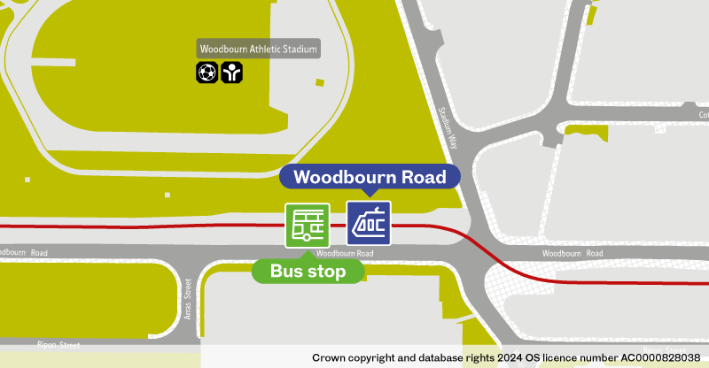 Woodbourn Road tram stop map