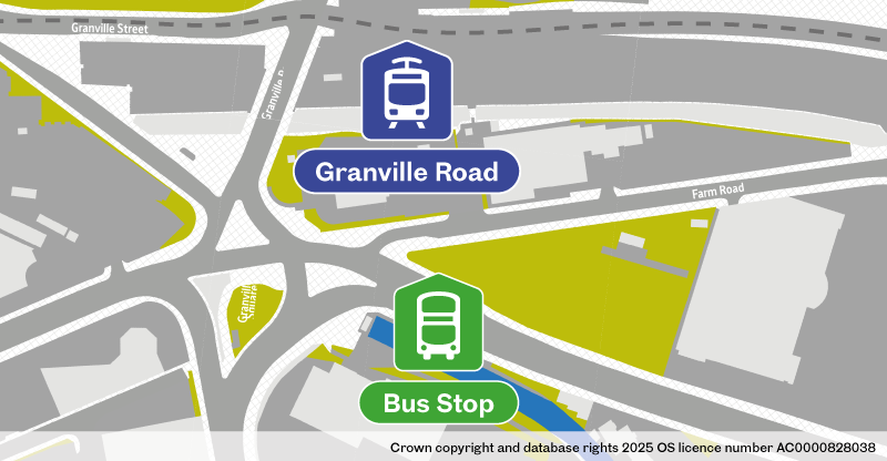 Granville Road bus stop location