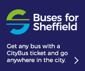 Buses for Sheffield ad: Get any bus with a CityBus ticket and go anywhere in the city
