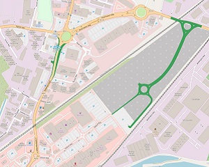 colour line map of Parkgate retail park and area around