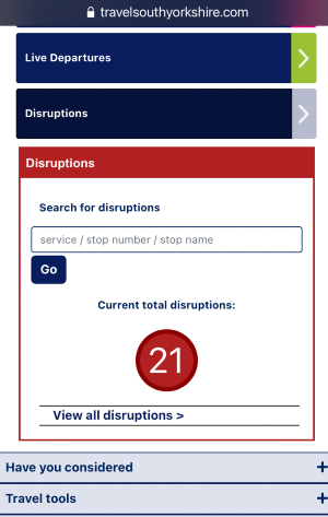 New disruptions home page screenshot