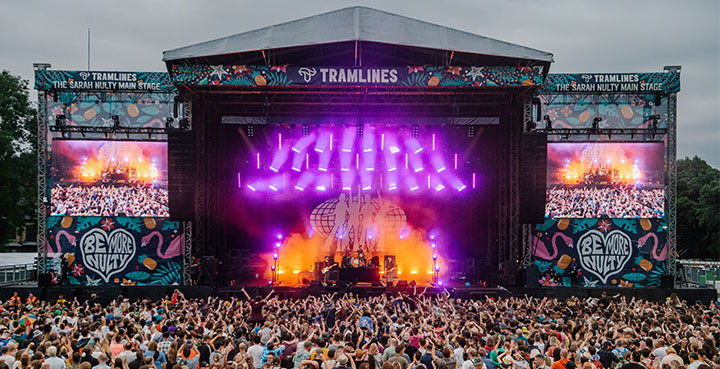 Tramline stage with crowds