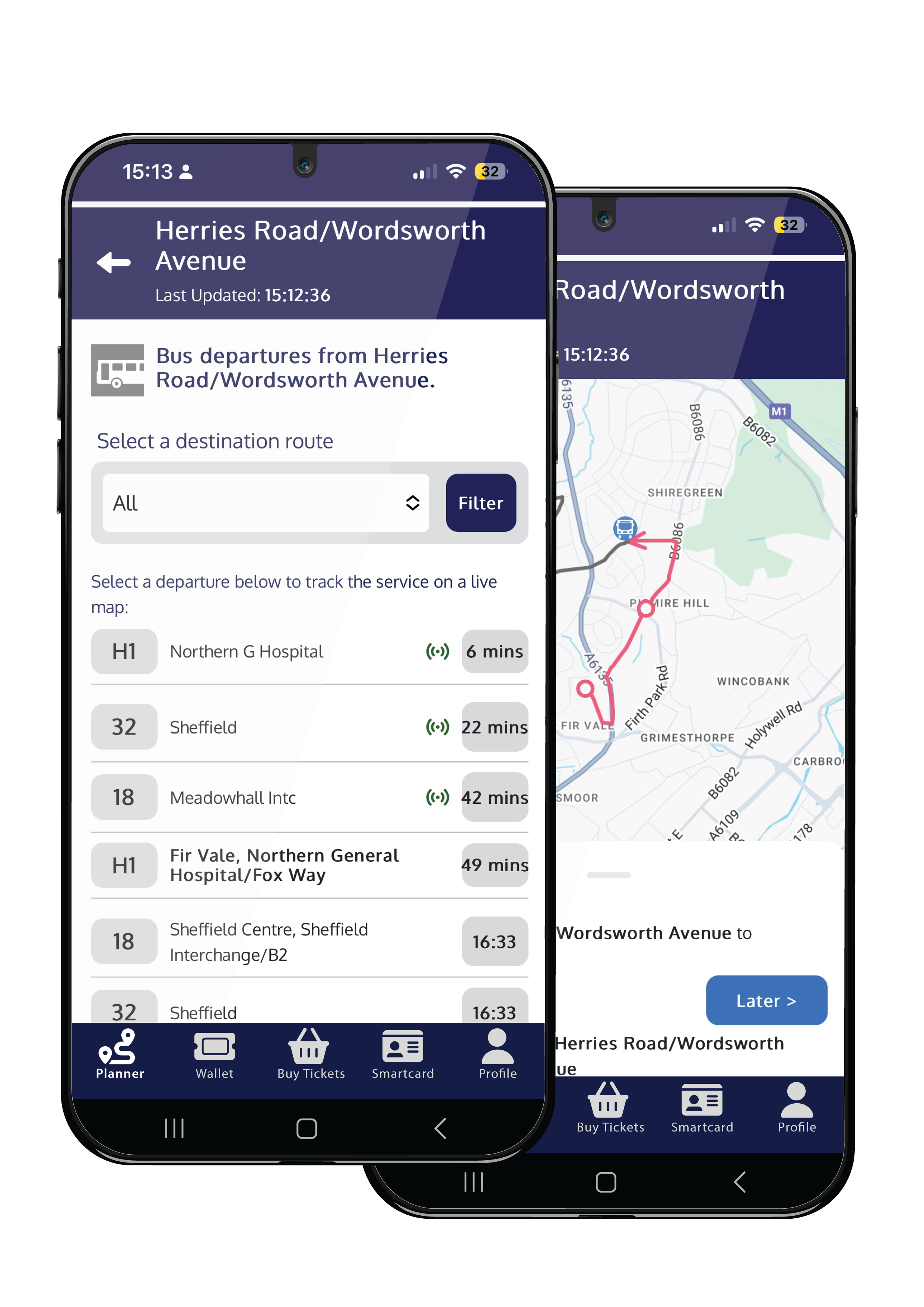 Journey planner app screenshot