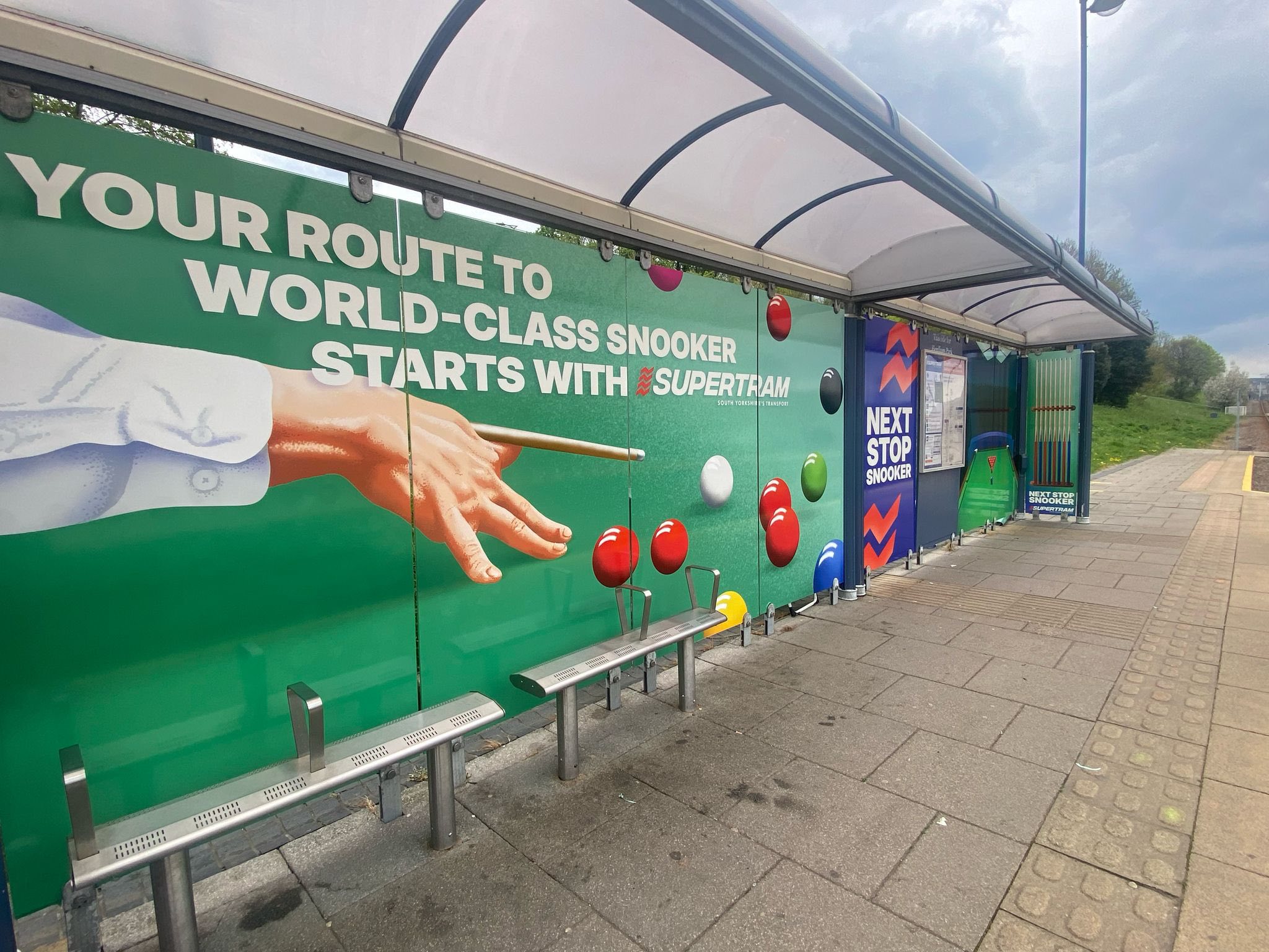 Tram stop shelter with snooker image