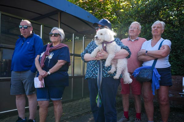 The full group assembled on the platform at Elsecar station before the walk