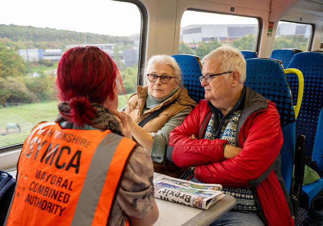 Participants chatting on the train to Elsecar