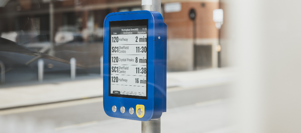 electronic displays with real-time information at a bus stop