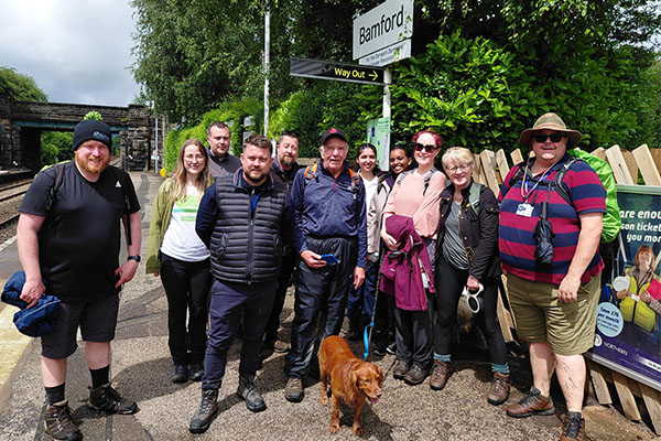 Group of walkers setting off on the Men's Health Week walking trail in the Peak District