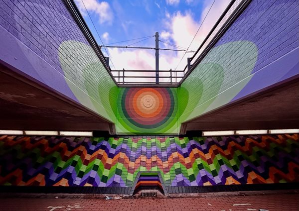 The mural at the Netherthorpe stop underpass by Artist Rob Lee