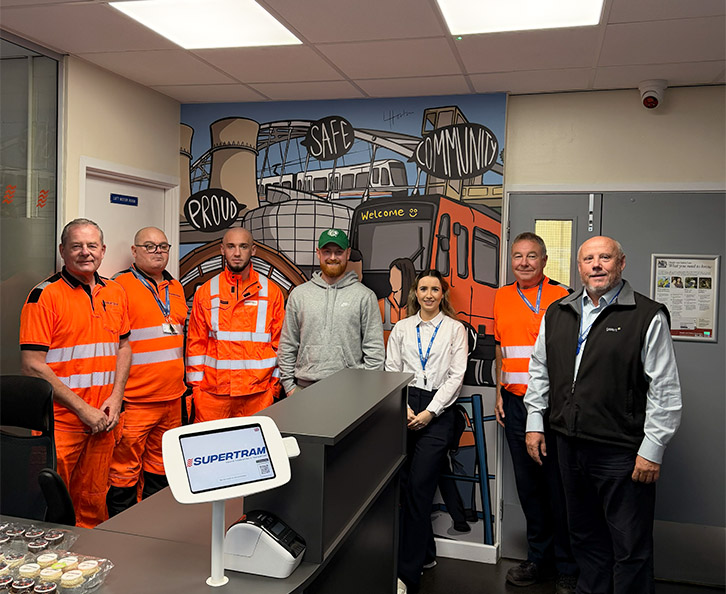 Luke with Supertram staff at Supertram office