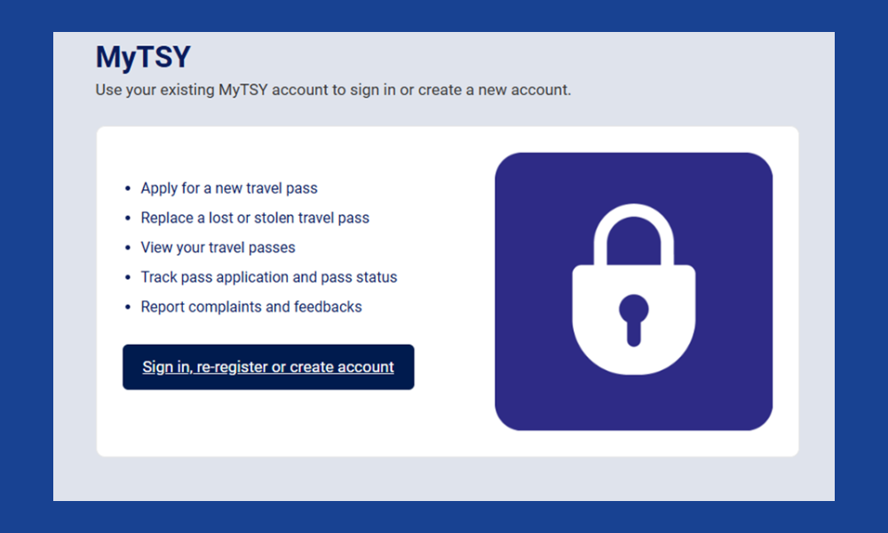MyTSY sign-in page showing options to sign in or create a new account.