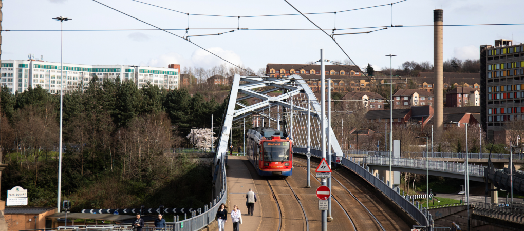 Supertram on a bridge 