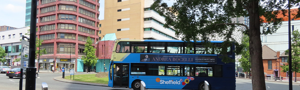 Blue bus in Sheffield