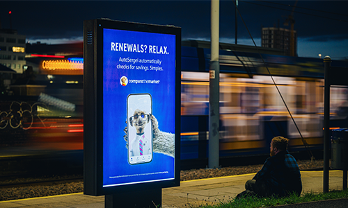 Supertram digital 6-sheet at nighttime