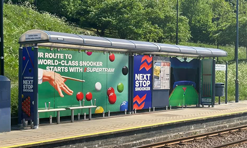 Wrapped shelters at Supertram tram stops