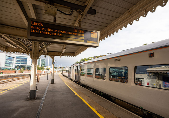 Train waiting at Sheffield station platform